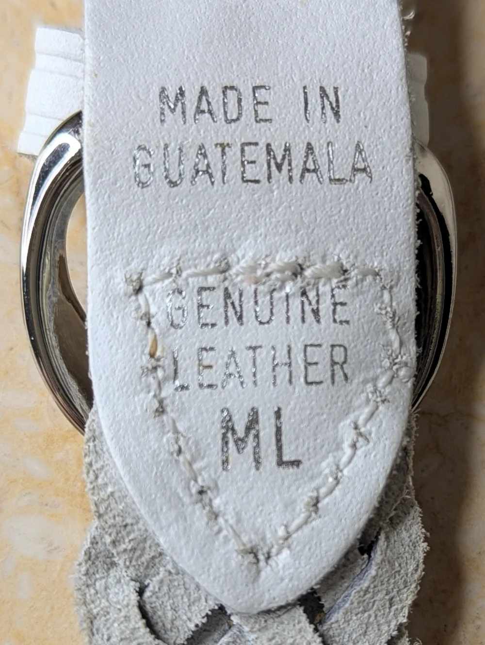 Vintage Genuine Leather White Woven Belt Silver Tone Buckle Size M/L